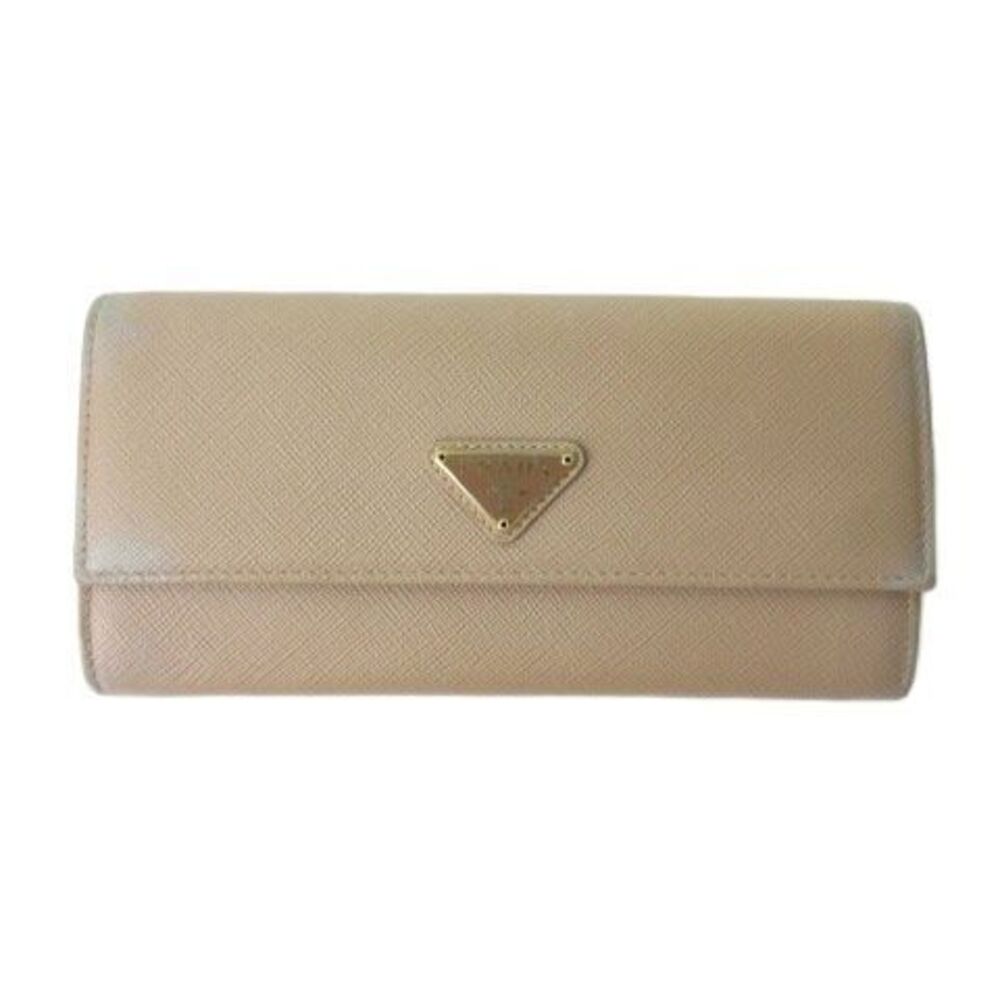 Prada Saffiano Wallet Triangular Plate Clasp Pink… - image 1